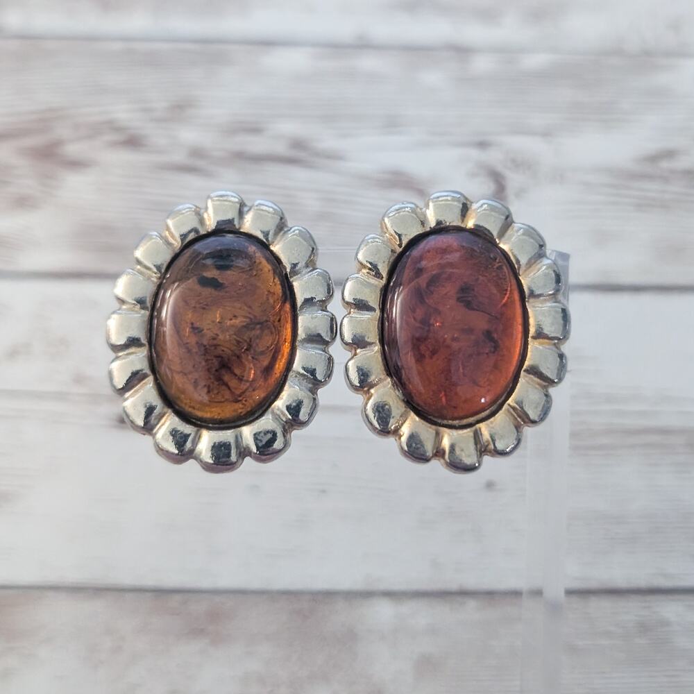 Vintage Clip On Earrings Large Orangish with Gold Tone Halo